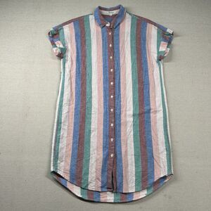 Madewell Dress Womens Small Rainbow Stripe Courier Shirt Button Tunic Linen Boho